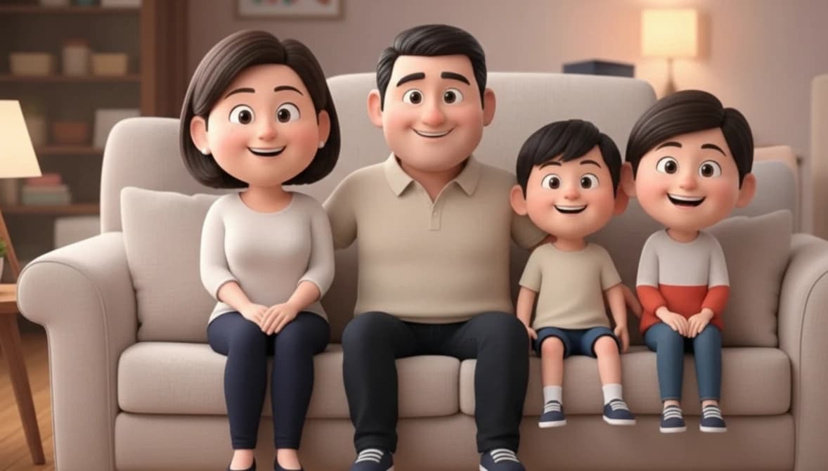 A happy family using a laptop to compare deals online